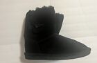 BearPaw Shearling Lined Boots Size 10 Pull on Mid Calf Toggle Black Suede Winter