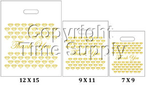 WHITE & GOLD PLASTIC BAGS STORE BAGS JEWELRY BAGS 