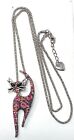 Betsy Johnson Multi-Crystal Cat Pendant Brooch on a Silver tone Necklace