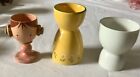 Lot of Vintage Egg Cups Girl w/ Pig Tails Yellow Flowers