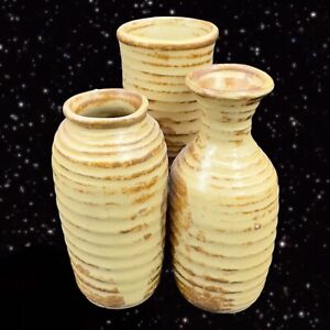 New ListingStudio Art Pottery Attached Vase Trio Hand Made Pottery 3.25”Tall 2.5”Wide