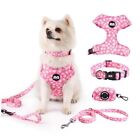 Dog Harness Collar Leash with Poop Bag Holder 4 S (Chest 16.1”-22”) Daisy Pink