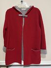 A.IDA open front w/toggle Hooded sweater cardigan wool blend Red NWT size M EUC