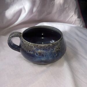 Hand-Made Art Pottery  Cup/Mug For Beverages/Soups Blues/Purple & Browns. Signed