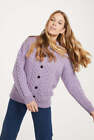 Aran Women's Irish Button Cardigan Cable Knit Sweater Merino Wool Lumber Jacket
