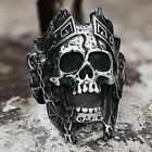 Mens Stainless Steel Gothic MC Biker Skull Crown Ring Black Men Size 7-15 Gift