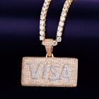 3AAA+ CZ Ice Out Hop Hip VISA CARD Shape Pendant Necklace 24k Real Gold Plated