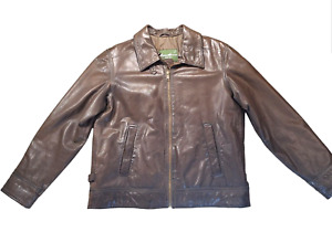 Eddie Bauer 100% Leather Bomber Biker Jacket Mens LARGE Zip Up Side Buckles Warm
