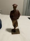 AUSTIN SCULPTURE VTG Signed 1989 Male Golfer Bronze Color Heavy Statue 16” READ