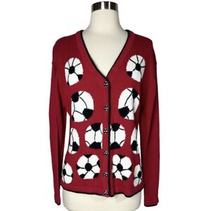 Terazzo Vintage Soccer Cardigan Sweater Red White Black Soccer Mom Size Medium