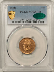1908 INDIAN CENT - PCGS MS-65 RD, CAC APPROVED! BLAZING ORIGINAL RED GEM!