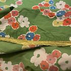 Vintage 60s- 70s  Green Floral Flat Sheet Hand Embroidered Edging - Queen Sz.