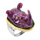 Handmade Carvings Ruby 30x18mm Sapphire Gemstone 925 Sterling Silver Ring 7.5