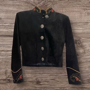 Vintage SCULLY Suede Leather Western Crop Jacket Black Embroidered Women's SZ 8