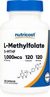 Nutricost Methyl Folate 1000mcg, 120 Vegan Capsules - Gluten Free, Non-GMO