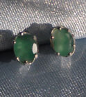 7MM x 5MM OVAL NATURAL EMERALD STUD EARRINGS IN STERLING SILVER app. 1.50 ct.
