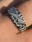 REAL Solid 925 Sterling Silver Nugget Band Ring Simulated CZ Icy Claw Mark