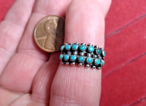 sz6 Old Pawn Zuni Row Snake Eye Petit Point Sterling Silver Turquoise Ring 3$S/H