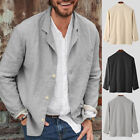 Men's Long Sleeve Cotton Linen Lapel Blazer Coat Jacket Button Cardigan Shirts