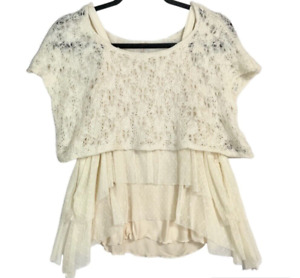 Free People Womens Boho Tiered Layered Blouse Size XS Ivory *FLAW