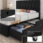 Bed Frame with Tufted Headboard/Built-In USB/4 Storage Drawers Queen/Full, Black