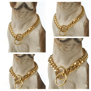 Gold Dog Chain Collars Metal Cuban Chain Slip Collar for Large, Medium Small Dog