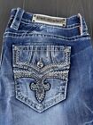 Rock Revival Celinda Easy Crop Jeans Womens 34 Mid Wash Blue Embellished Denim