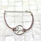 Peace Sign Corded Bracelet Brown & Silver Tone The Vintage Strand Lot #6215