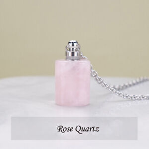 Healing Crystal Cylindrical Stone Pendant Perfume Bottle Necklace Jewelry Gift