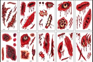 New ListingHalloween Scar Tattoo Temporary Body Tattoo Sticker Blood Fake Waterproof 10PCS