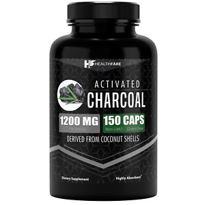 HealthFare Activated Charcoal Vegan Capsules 1200mg 150 Highly Absorbent