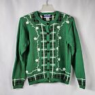 Vtg Pendleton Green Plaid Floral Embroidered Cardigan Crochet Buttons Size Small