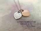 Authentic Tiffany & Co Return To Double Mini Heart Rose Gold Silver Necklace 16”