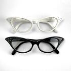 Vintage Black & White Rhinestone Fashion Cateye Glasses NO RX