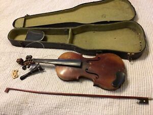 Vtg Joseph Guarnerius Fecit Cremonae Anno 1736 IHS Violin w/Case &Bow for Repair