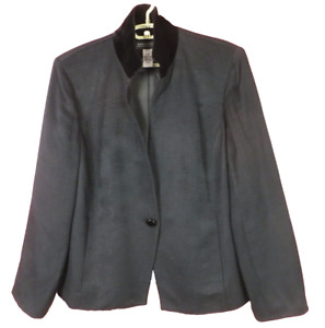 JONES NEW YORK Women 100%Silk Blazer Jacket Velvet Collar Solid Black Stripe 16W