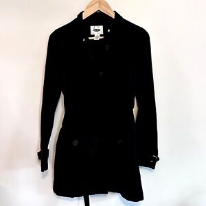 Old Navy Black Belted Trench Coat Womens Size Small Hip Length Jacket Career
