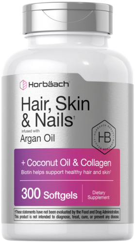 Hair Skin and Nails Vitamins | 300 Softgels | Biotin and Collagen | by Horbaach
