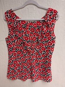 Cabi #5356 Flipside Floral Sleeveless Ruffle Blouse Top Women's Size Small