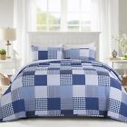 New ListingHOMBYS 128x120 Oversized King Plaid Patchwork Bedspread Light Checkered Quilted