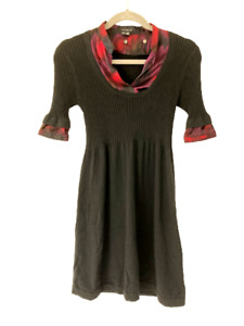 Theory Black Wool Detachable Red Tones Silk Dickie/Collar Sweater Dress Size XS