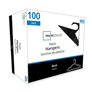 Plastic Notched Adult Hangers for Any Clothing Type, Rich Black 100 Count