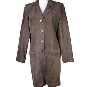 Dialogue SZ M Brown Suede Knee Length Trench Coat