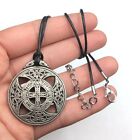 Rune Runic Celtic Love Amulet Medallion Silver Tone Pendant Black Cord Necklace