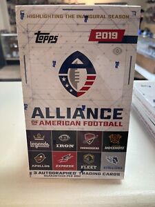 2019 Topps Alliance of American Football Hobby Box FACTORY SEALED 3 Autographs