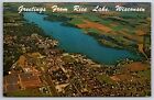 Rice Lake Wisconsin~Downtown City Aerial View~Indian Head Country~1960s Postcard