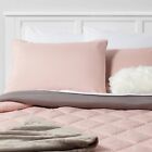5pc Full/Queen Solid Microfiber Reversible Decorative Bed Set with Throw Blush