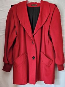 Women's Red Wool Coat Black Trim Hip Length Lined Wool Button Jacket