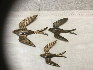 Vintage 1984  Set of 3 Gold Burwood Plastic Wall Hanging Swallow Birds 2682