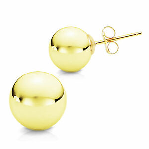 14K White / Yellow Gold Minimalist Round Ball Butterfly Push Back Stud Earrings